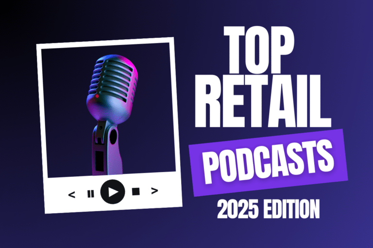 Illustration for a roundup of the top retail industry podcasts to listen to in 2025