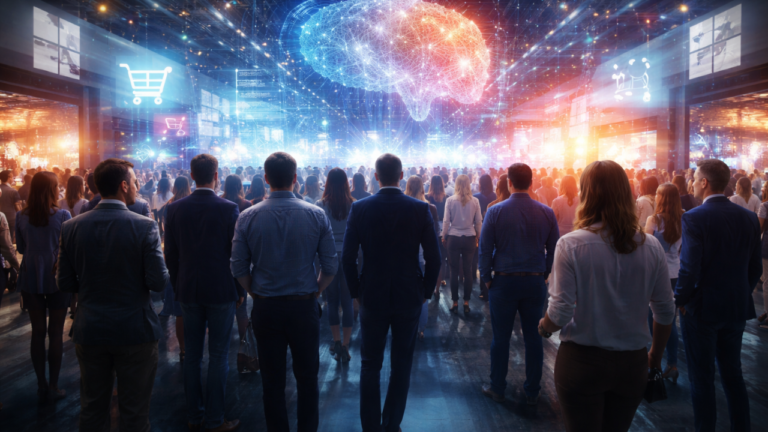 Illustration representing ShopTalk 2026's shift from AI hype to practical retail transformation