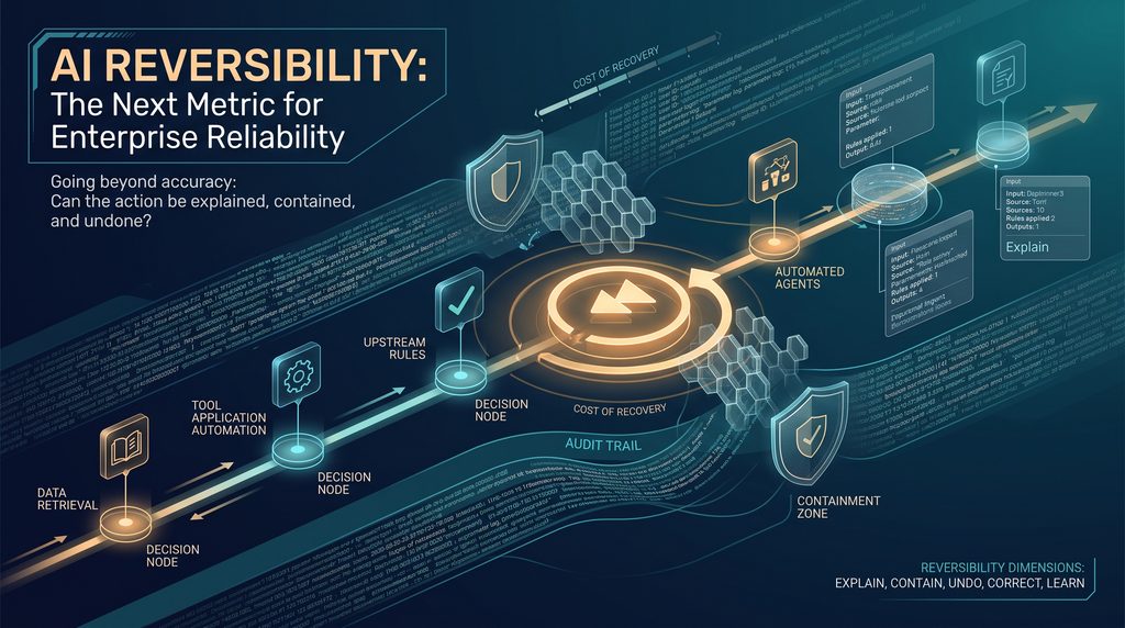 Illustration representing reversibility as the next key metric for AI agent reliability