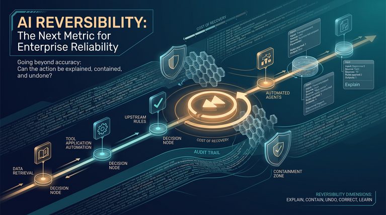 Illustration representing reversibility as the next key metric for AI agent reliability